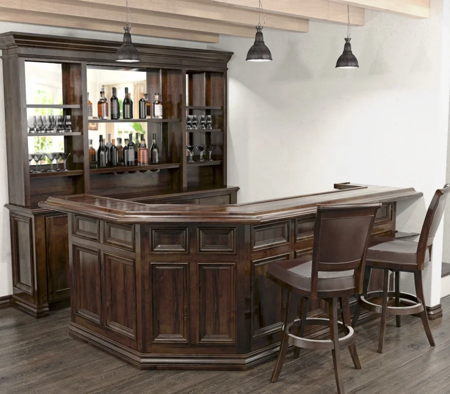 Solid Wood Timber Vintage Home Bar Counter Design Basement Bar Counter Cavemen Bar Counter For Sale