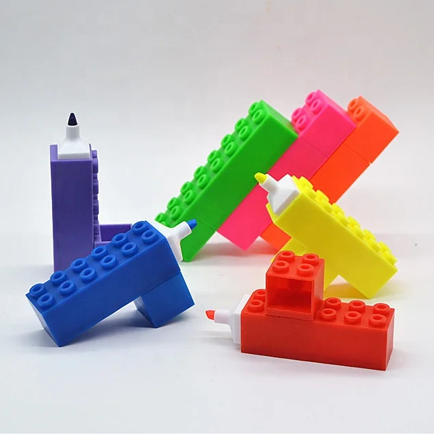 Children toy bricks color marker pen kids building block puzzle highlighter