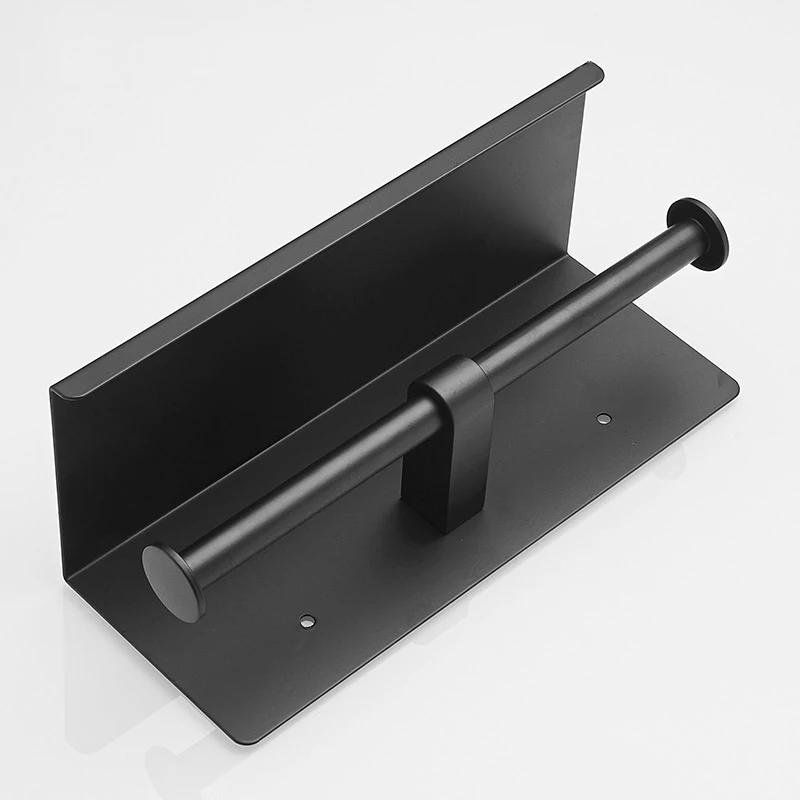 Bathroom stainless steel double black tissue roll toilet paper holder with shelf