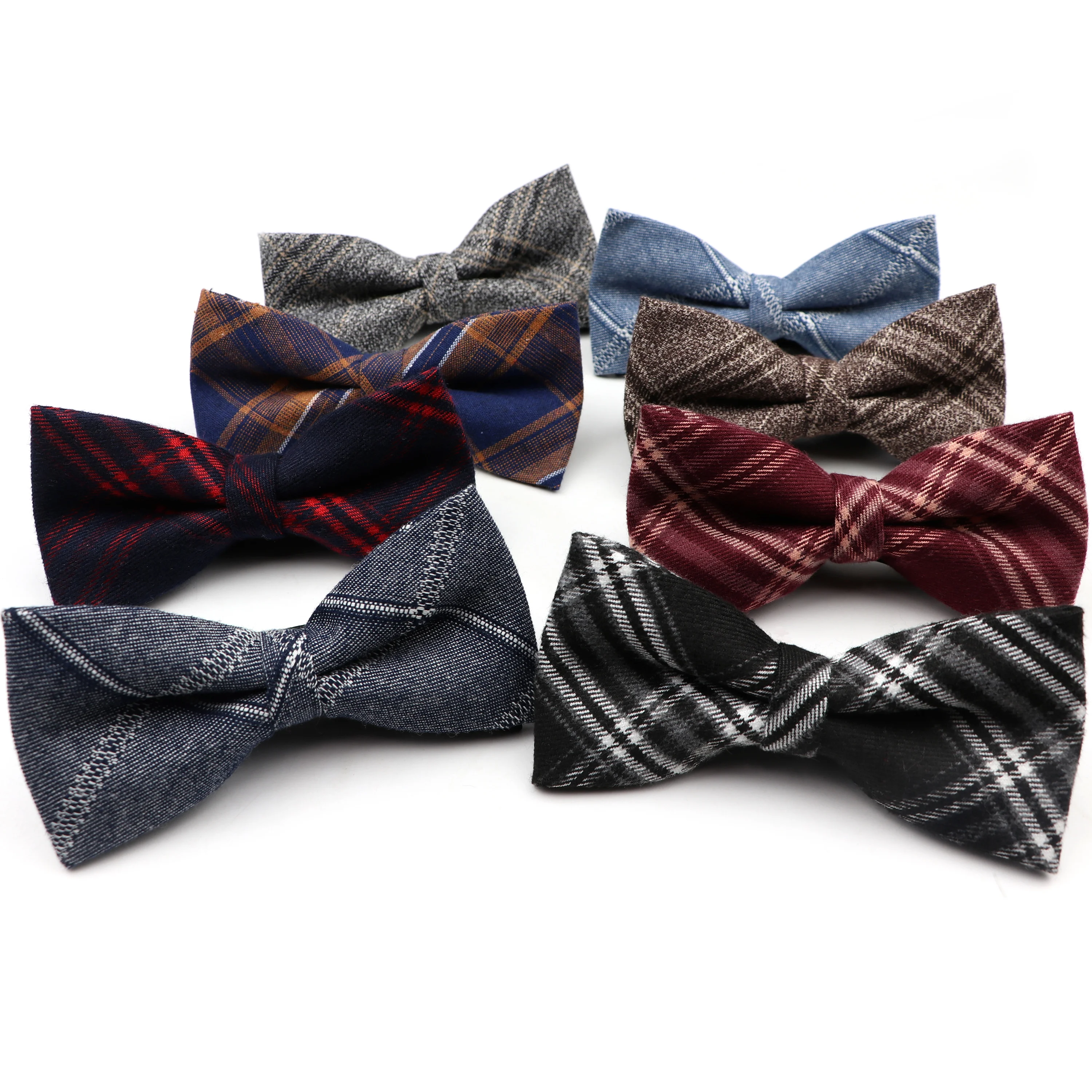 100% Cotton Striped Plaid Brown Gray Green Mens Bow Tie Fashion Butterfly Classic Shirt Accessory Gift Bowtie Casual Suit Young