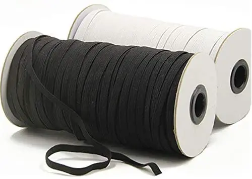 Stock 3mm 5mm 6mm 9mm 12mm sewing black white flat band rope earloop cord stretch knit braided elastic cord string