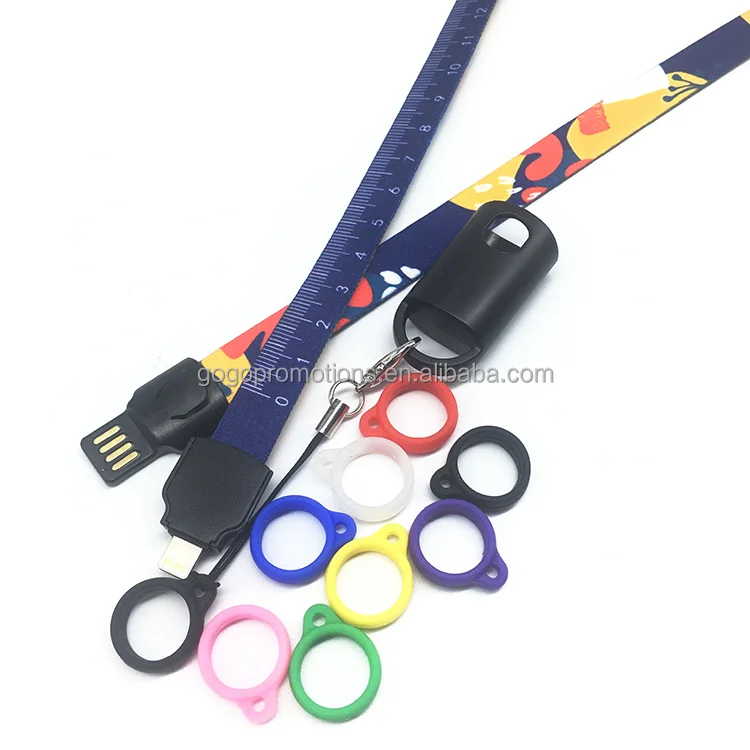 Professional Customized Design Logo Durable 2-in1 mobile phone lanyard data charging cable
