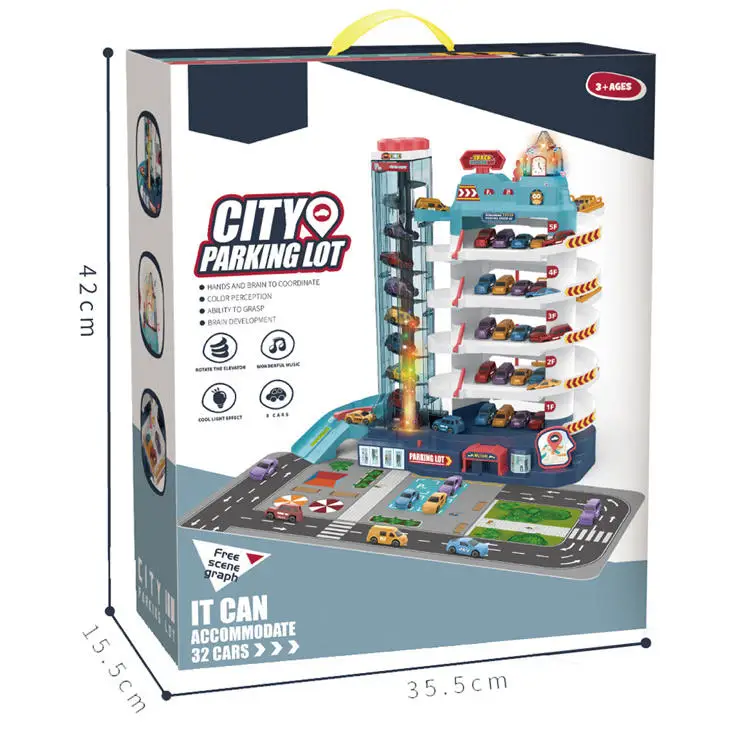 Large Size Park Building Toys CITY Kids Car Parking Lot Toy Set With 32 Cars