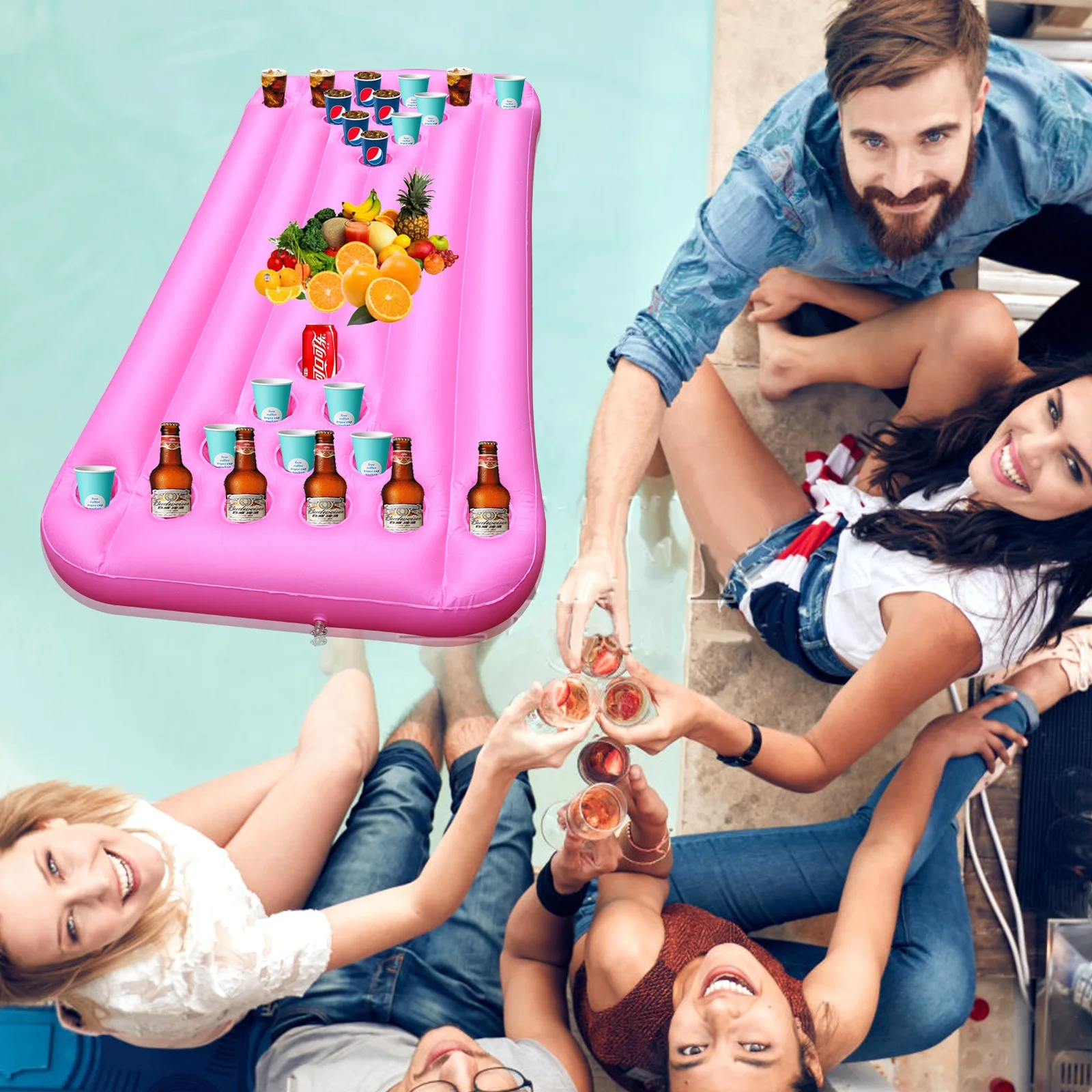 Inflatable Pool   Barge Table for Adult Pool  Games & Lounge Raft Pink