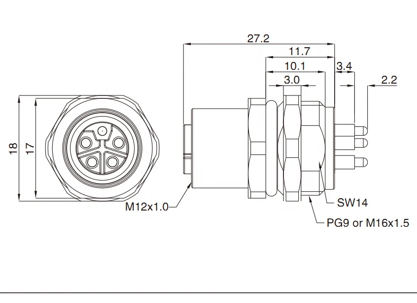 Finecables Aviation Waterproof PCB Type Female Power 5pin  M12 L code Connector