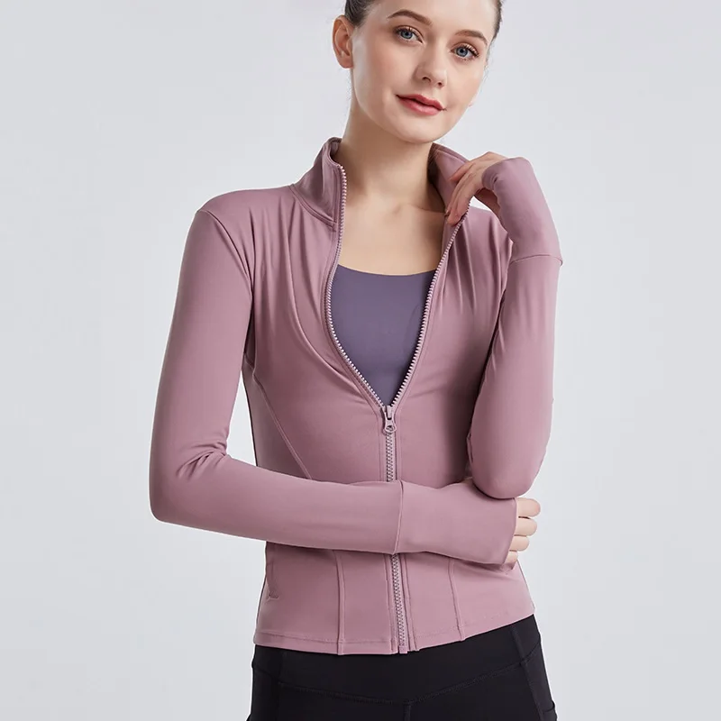 2024 Autumn Winter Athletic Wear Sports Top Long Sleeve Thumb hole Yoga Jacket With Zipper Gym Wear Athleisure double pockets
