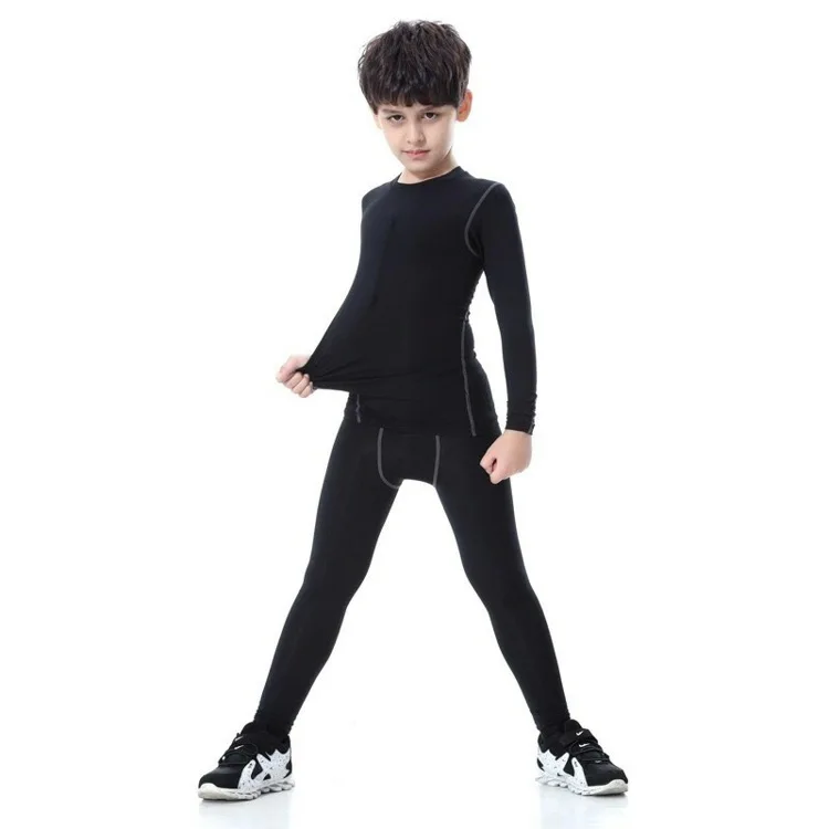Wholesale Boys 2pcs Sports Quick Dry Fitness Wear Kid Gym Tights Compression Clothing Set