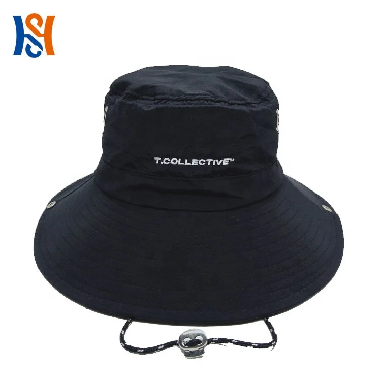 Custom Embroidery 100% polyester Nylon Quickly Dry Bucket Hat With Metal Buckle And Reflective Strap Fisherman Bucket Cap