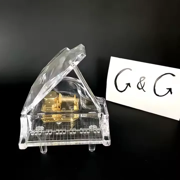 Mini Piano Wind Up Crystal Acrylic Piano Children Toys Musical Instruments Music Box