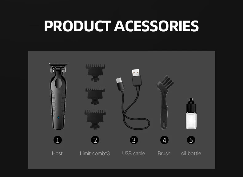 Professional Hair Clipper Salon Men Trimmer Rechargeable Cordless Men Beard Trimmer Black Hair Shaver