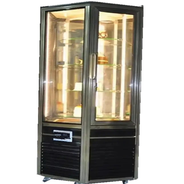 High quality 4 Sides Glass Door Rotating Cabinet Freezer Cake Display Fridge
