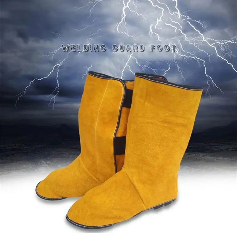 Leather Long Shoes Boots Leather Welding Spats Fire Protection Shoes Foot Leggings Welder Foot Cover Wear Insulation For Welder