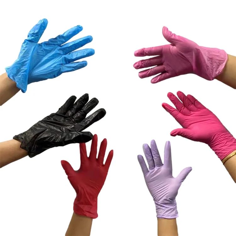 factory home nitrile black blue pink colorful beauty salon Manicure food service gloves