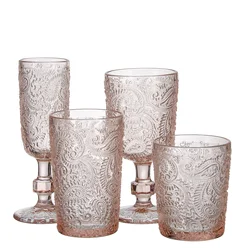 Samyo Wholesale In Stock Cheap Embossed Pattern Custom Red Wine Glass Colored Wine Glass Set