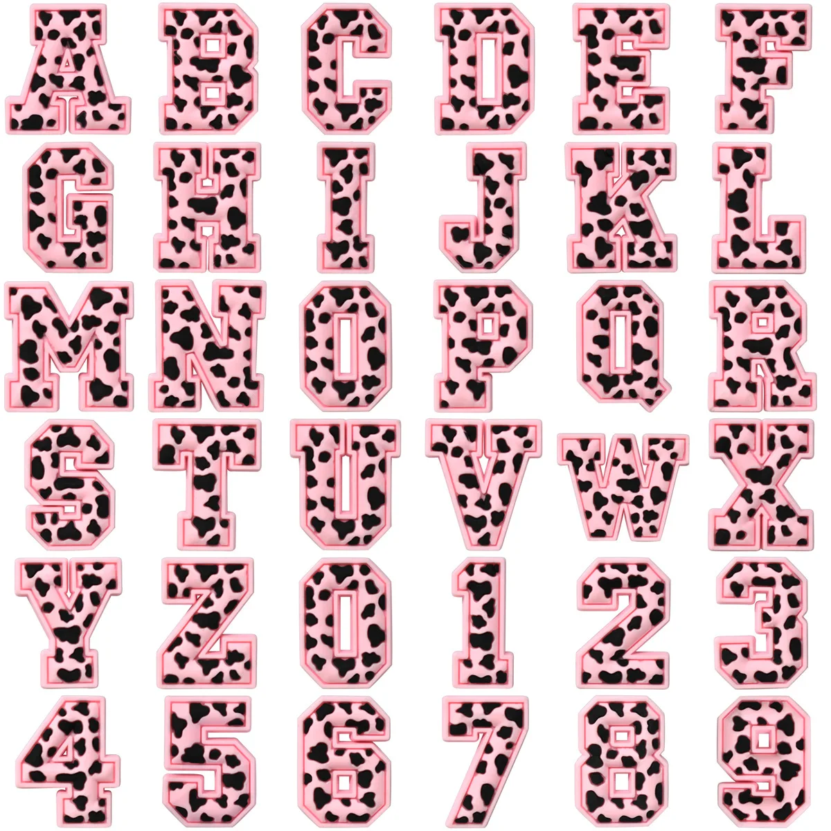 Wholesale Leopard Rubber Pvc Alphabet Abc and Numeric Elements Shoes Accessories Shoe Designer Charms for Clogs Silicone Charms