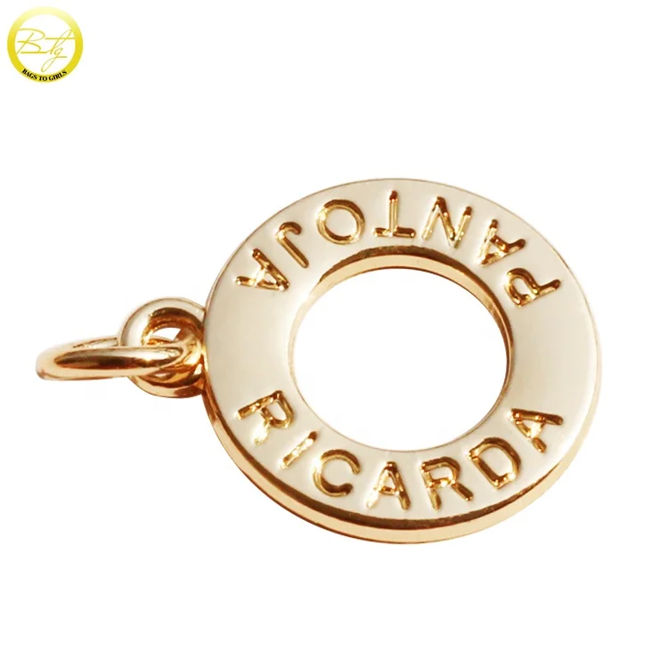 Custom cheap necklace circle tags accessory hollowing gold name metal dog tags pendant with rings