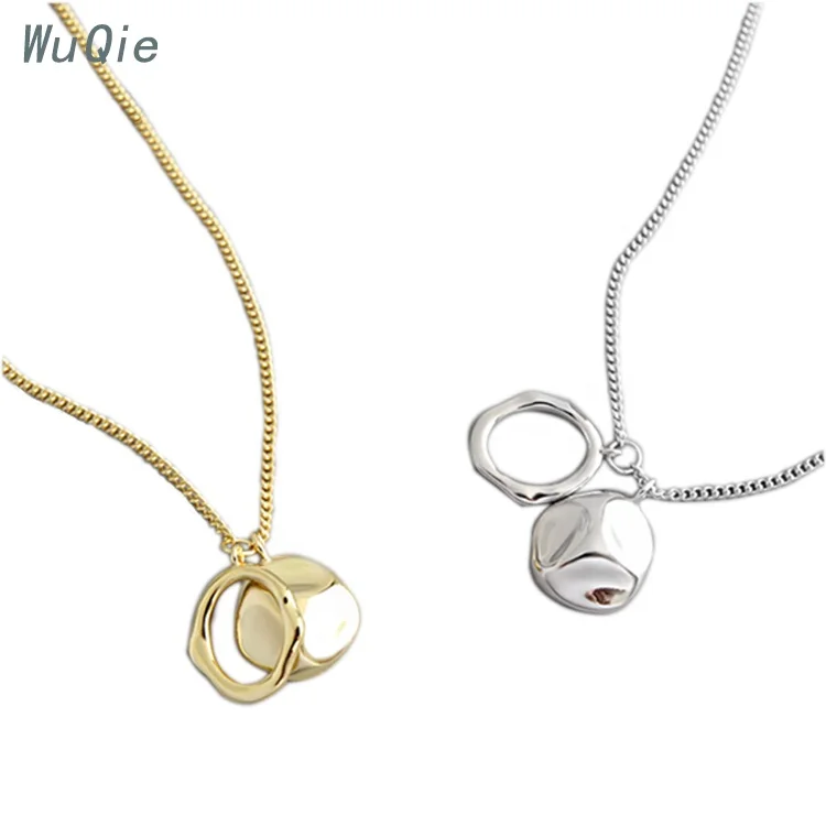 Серебряный чокер Wuqie S925 пробы, позолоченная нестандартная круглая цепь, геометрическое кольцо, подвеска, ожерелье