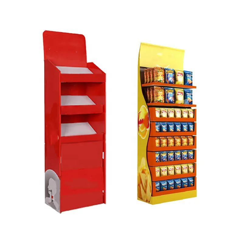 Custom Printing Supermarket Cardboard Food Potato Chip Bread Biscuits Nuts Candy Retail Floor Snacks Multi-layer Display Stand