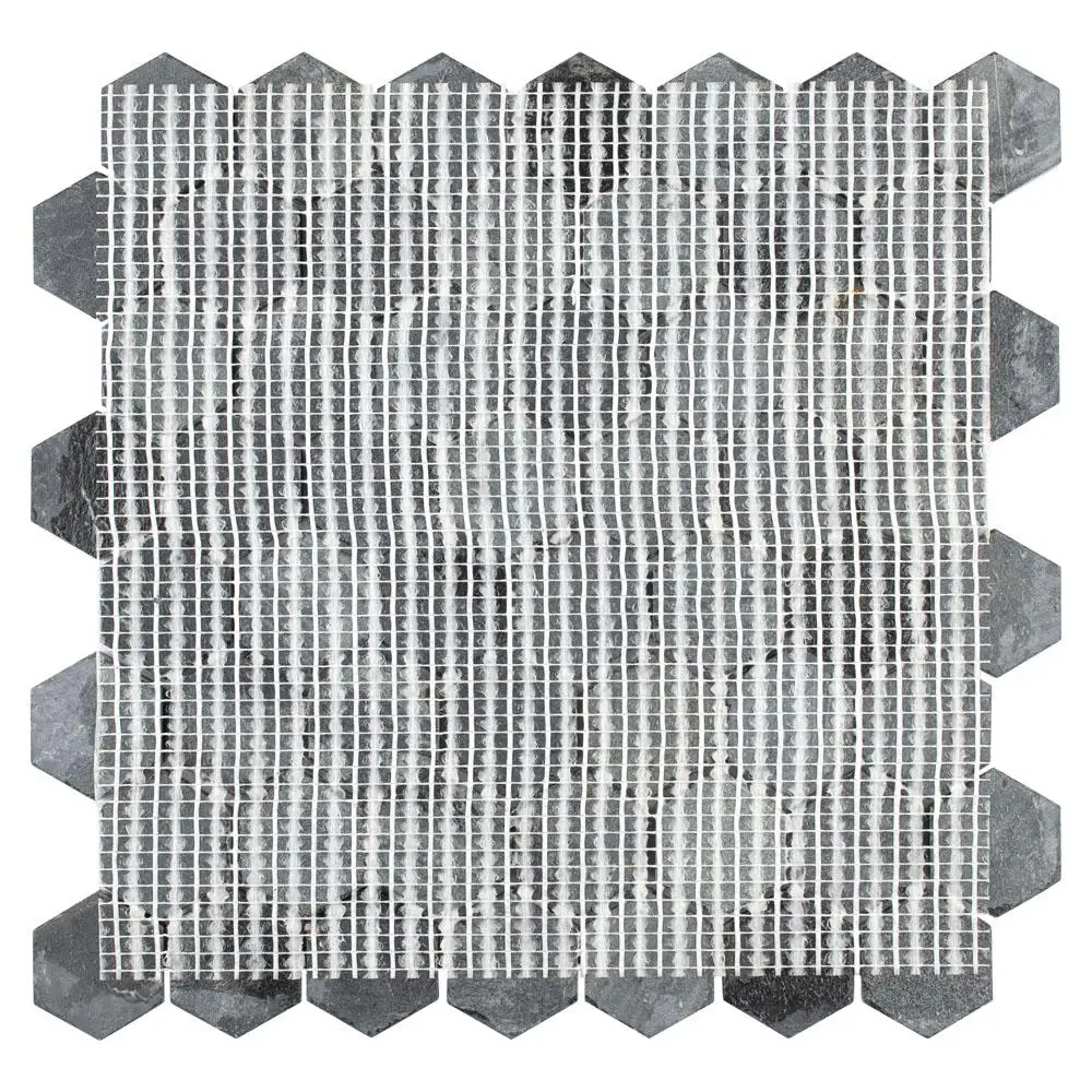 12x12 inch exterior wall covering black for hexagonal rock natural mosaic stone