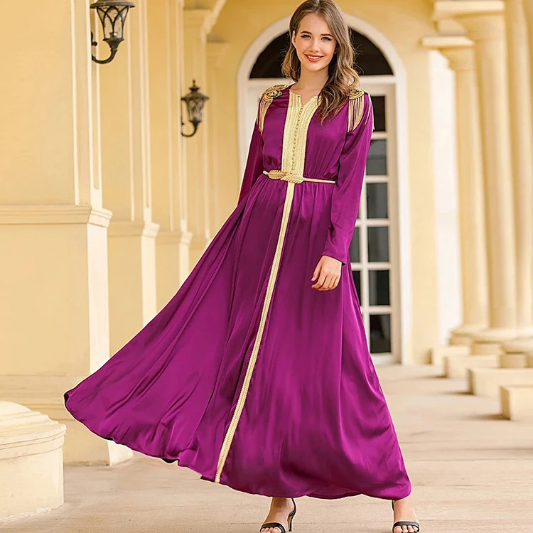 Purple Vestidos Caftan Moroccan Robe Hijab African Dress Turkey Muslim Dress Wholesale Modern Kaftan Abaya Islam Clothing