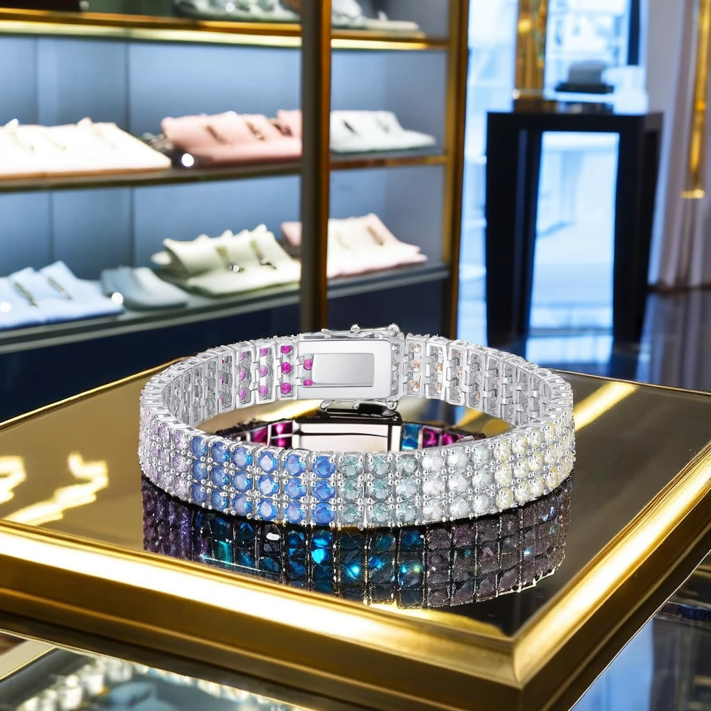 High Quality Color Rainbow Zircon Copper Vintage Trendy Women Moissanite Bracelet Fashion 925 Silver Women Tennis Bracelet