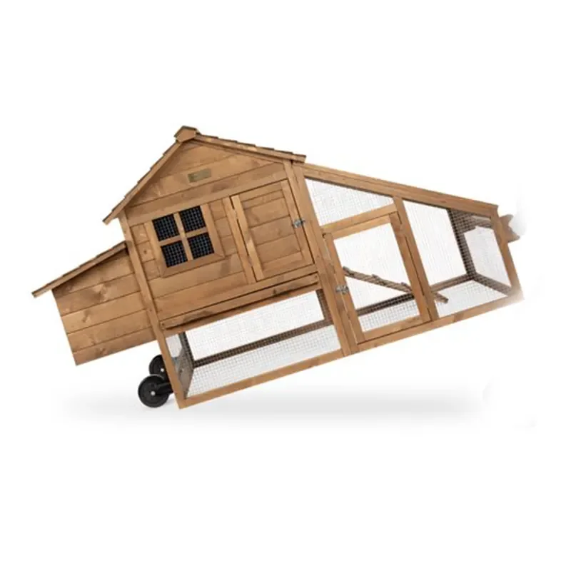 Wholesale Fir Wood Hen House Mobile Chicken Coop With Wheels 2 Doors Nest Box And Removable Tray
