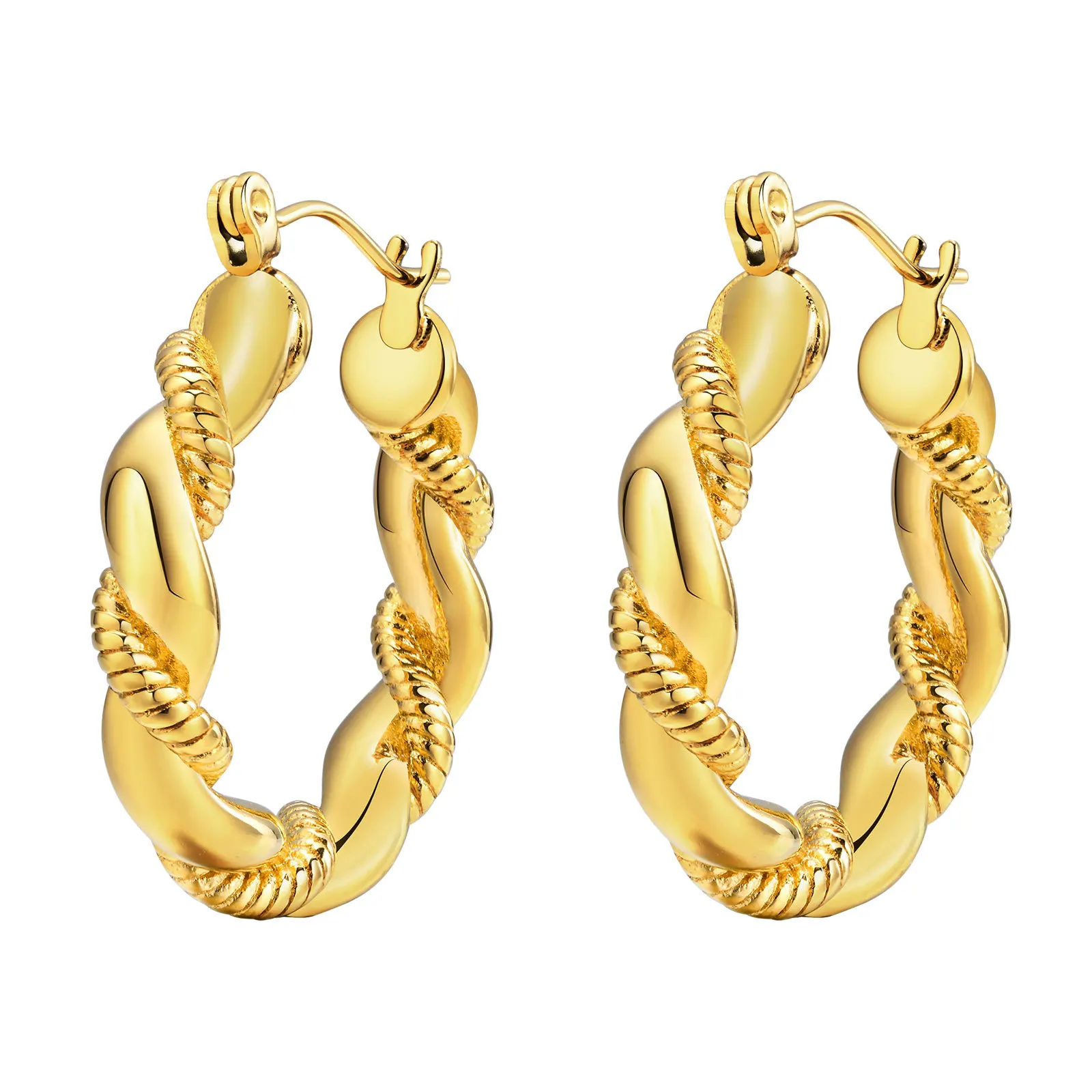 Fashion hoop stainless steel jewelry earring wholesale customization twist ear loops hollow gold plated luxury earrings women