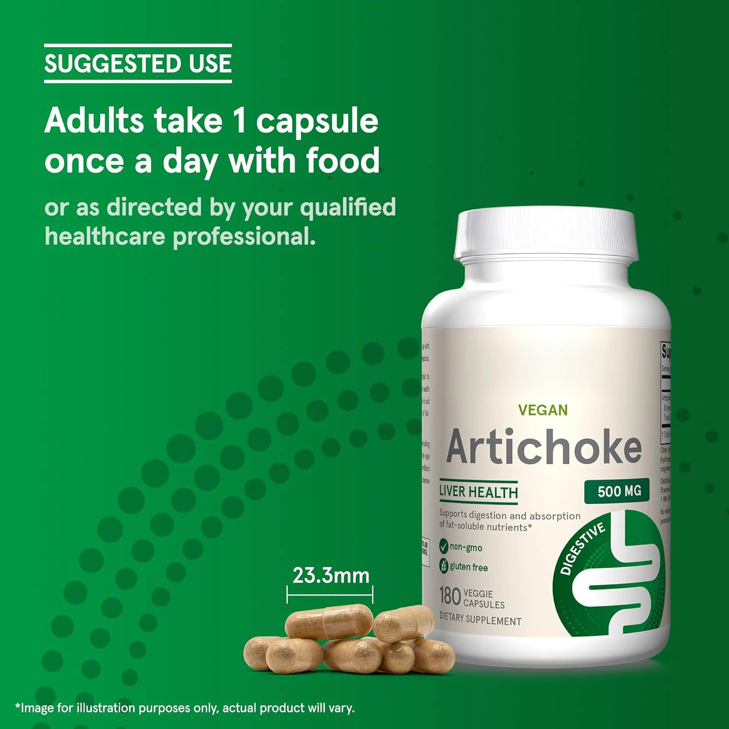 Artichoke 500 mg, Dietary Supplement for Liver Health and Digestion Support, 180 Veggie Capsules, 180 Day Supply