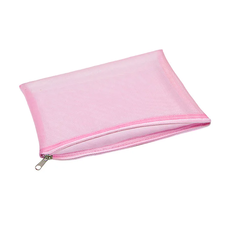 Custom Pink Mesh Makeup Bags Clear Zipper Pouch Wash Kit Travel Net Bag For Packaging