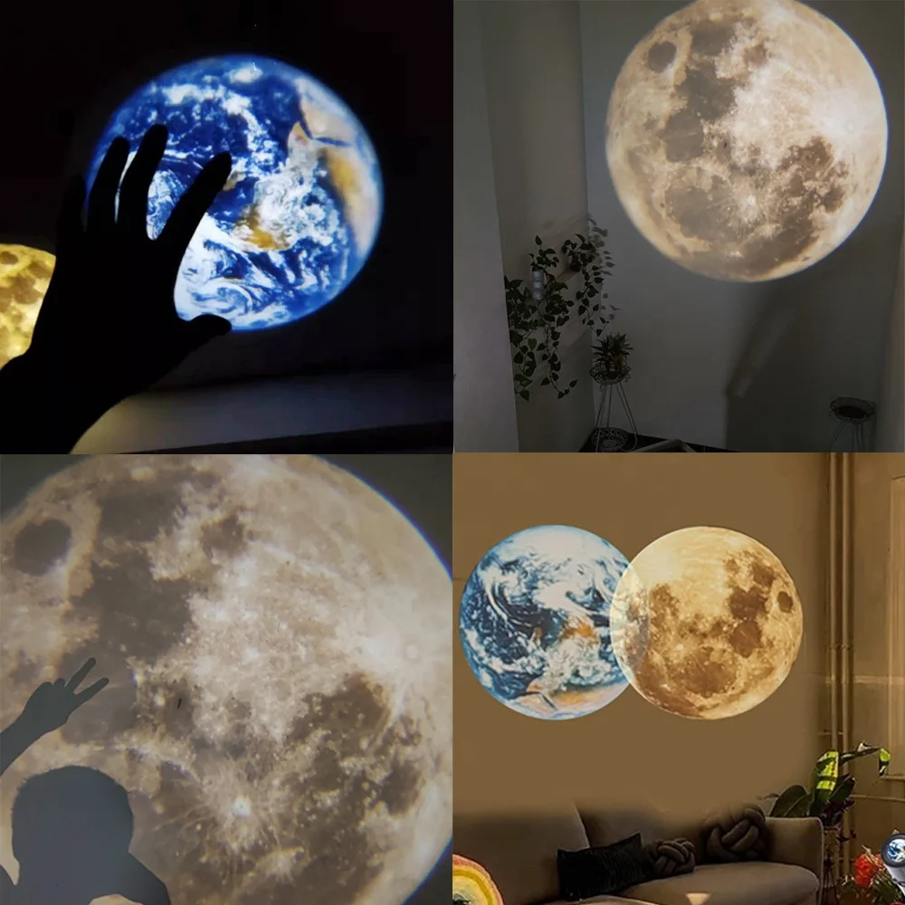 2 in 1 Moon Lamp Earth Projector Lamp 360 Degree Rotatable Bracket USB Moon Led Night Light Planet Projection Lamp Room Decor