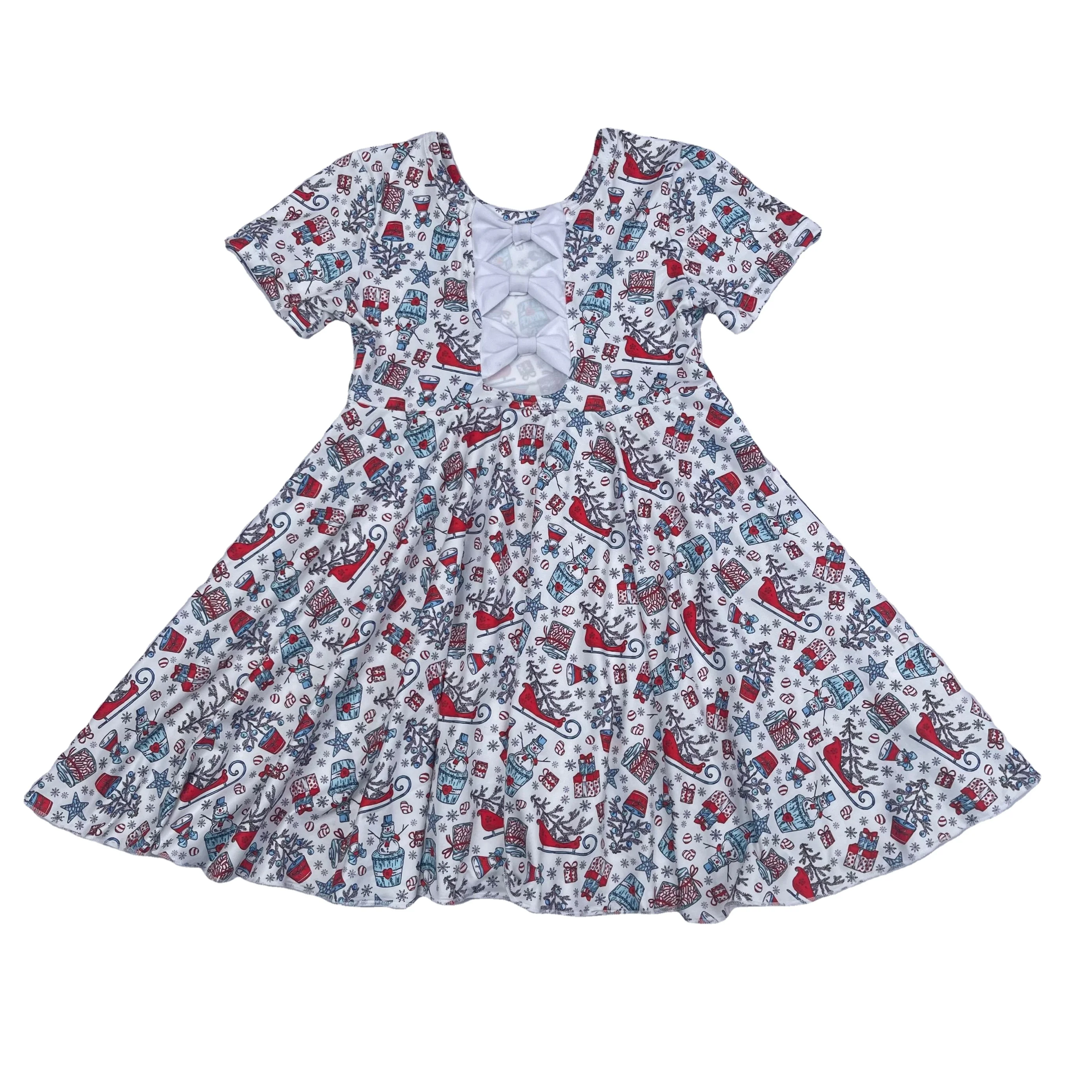 baby boutique clothing latest baby frock design photo kids Christmas party frocks with bow design princess twirl dress new style