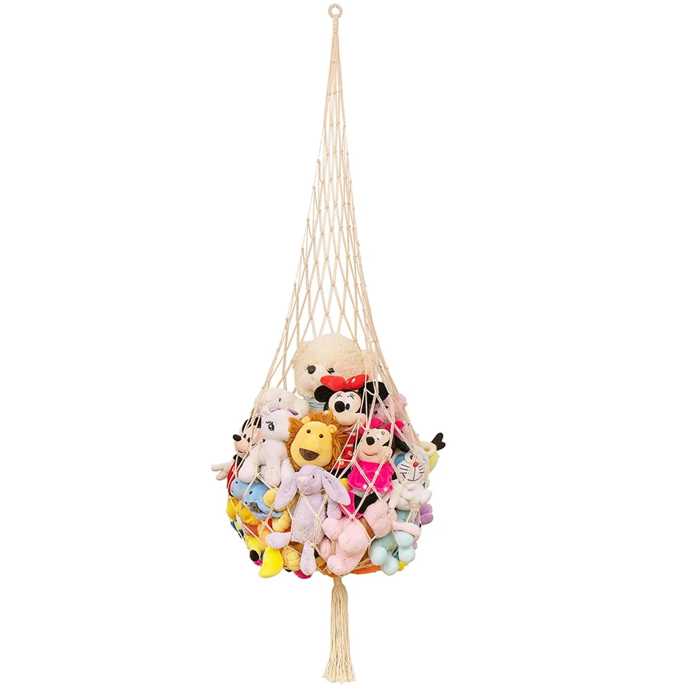 Novel Stuffed animal Net or Hammock Macrame Plush Toy Display One Hook Only Convenient for Corners Walls and Ceiling Hanging Net
