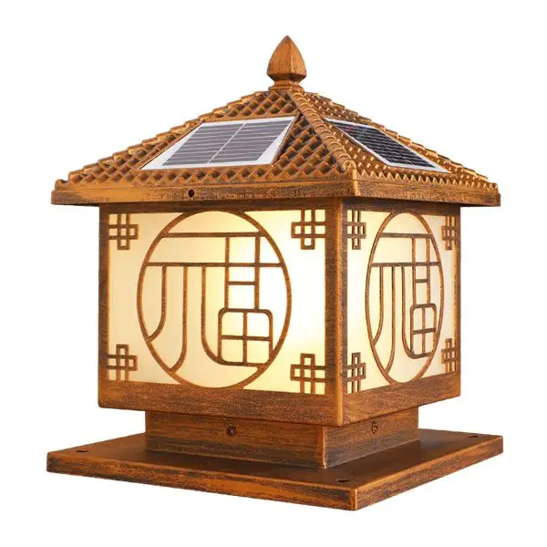 
New chinese style stigma solar lights waterproof door post outdoor wall light villa gate garden pillar post door pier wall lamp 