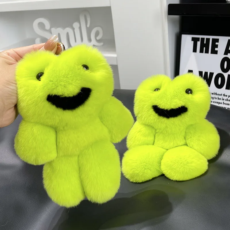Cute Rex Rabbit Fur Frog Car Keychain Pendant Ins Plush Big Green Frog Doll Backpack Pendant Gift
