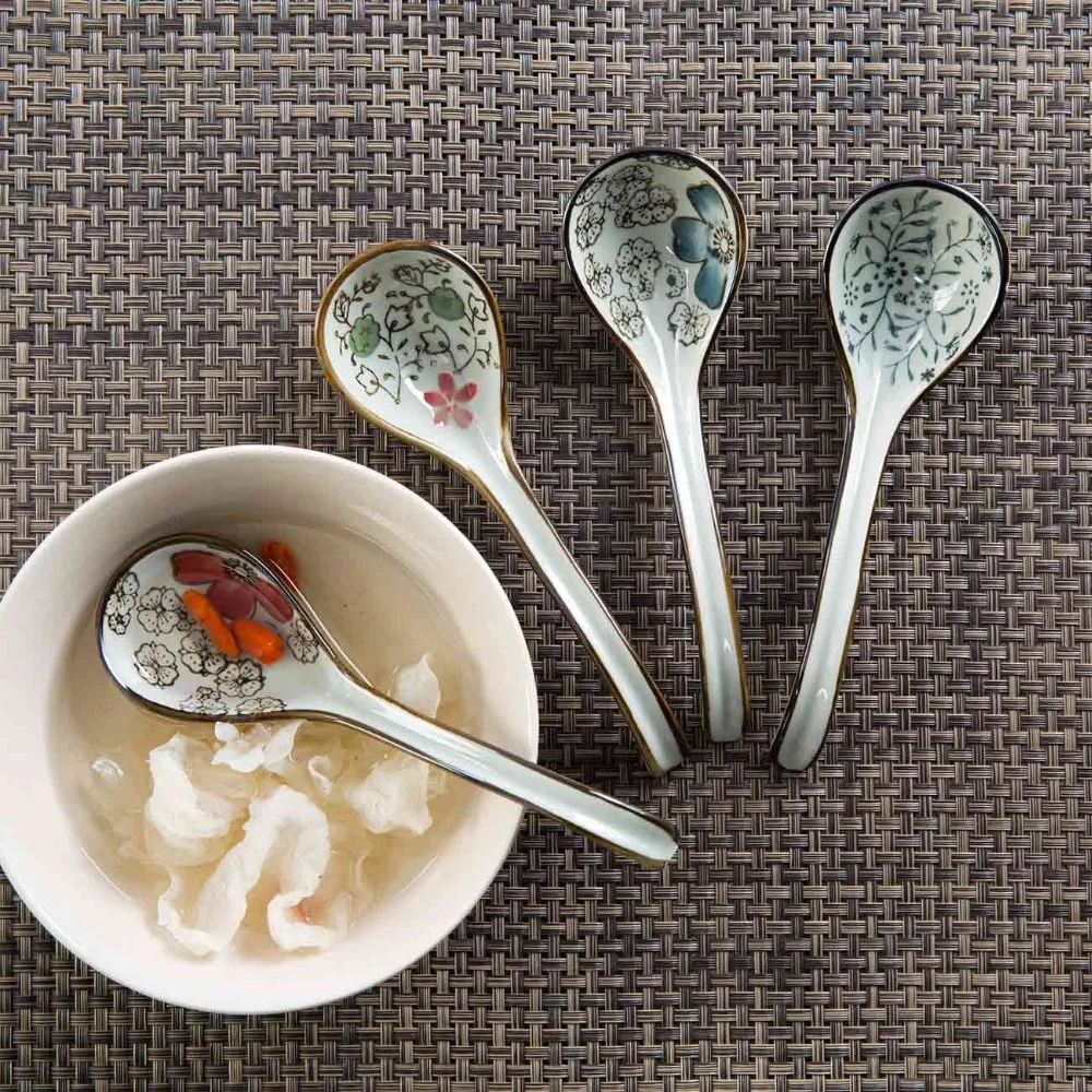 1Pc Ceramic Dinner Spoons Soup Spoon Tea Coffee Spoon Handle Dessert Candy Tableware Kitchen Cutlery Chinese Style