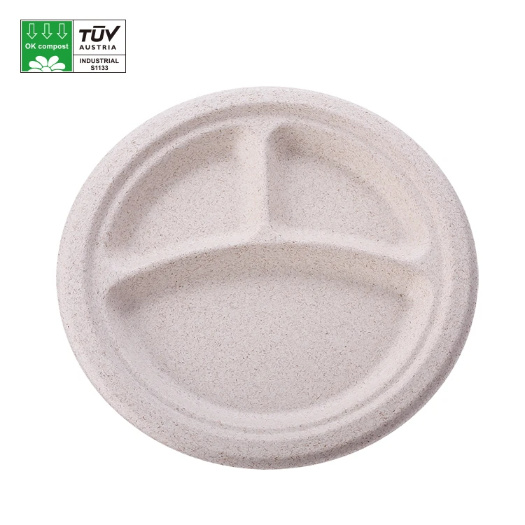 Divided Compostable bagasse sugarcane tray 3 compartment bagasse plates