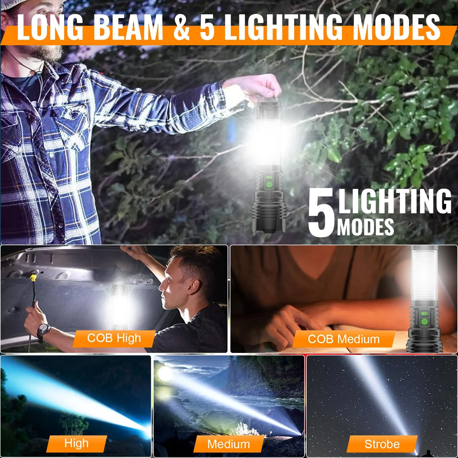 Temu Hot Selling New High Quality White Laser Long Range Rechargeable Outdoor Night Fishing Mountain Climbing Zoom Flashlight