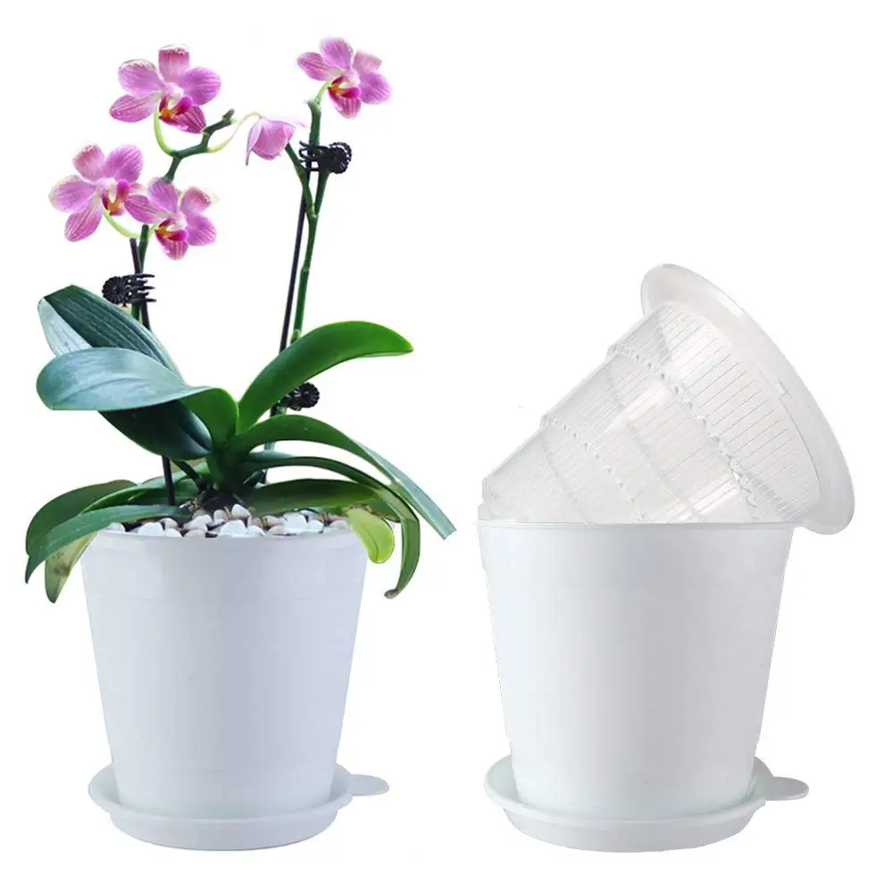 Plastic flower pot with double wall holes for air pruning function garden supplier with tray