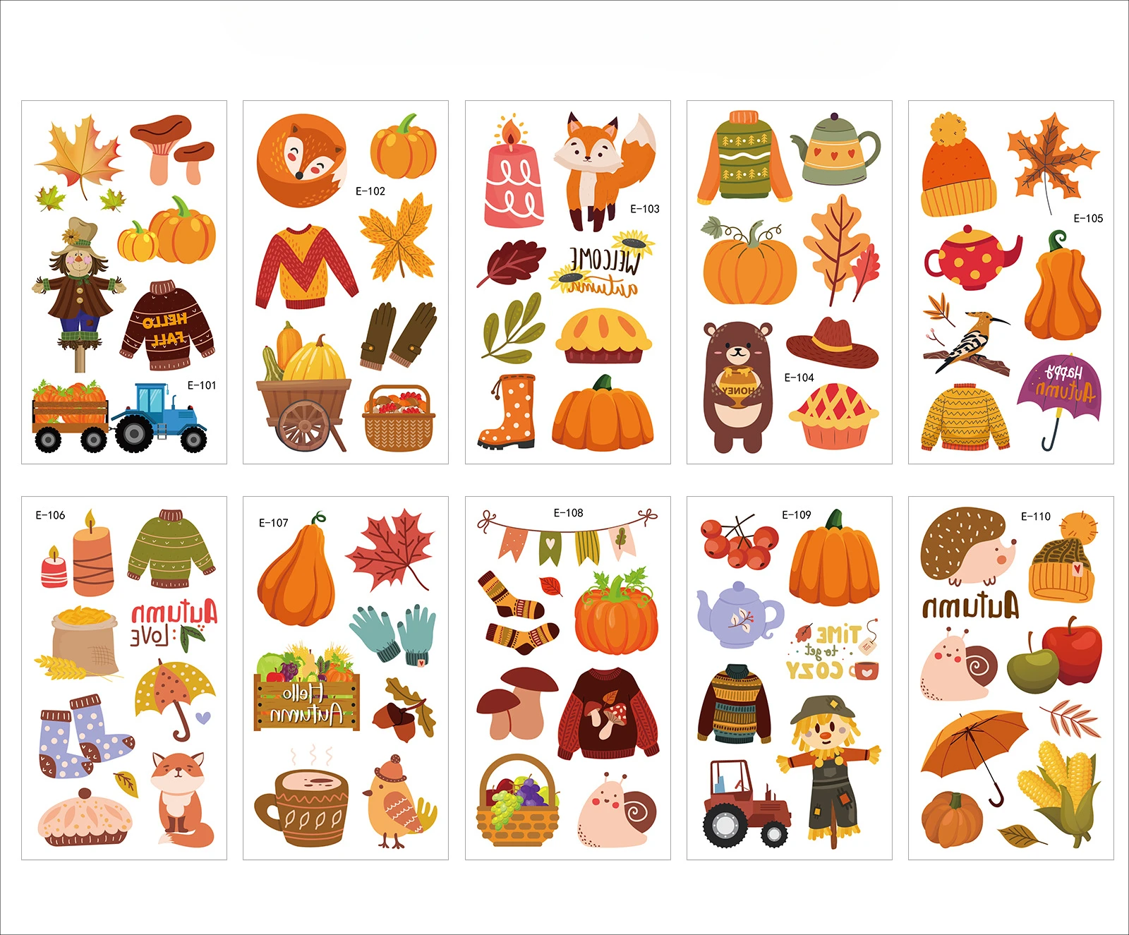 Wholesale Cute Autumn Pumpkin Maple Leaves Stickers 10 Pcs/pack 8 Pcs/pack Waterproof Face Fall Stickers For Party Supplies