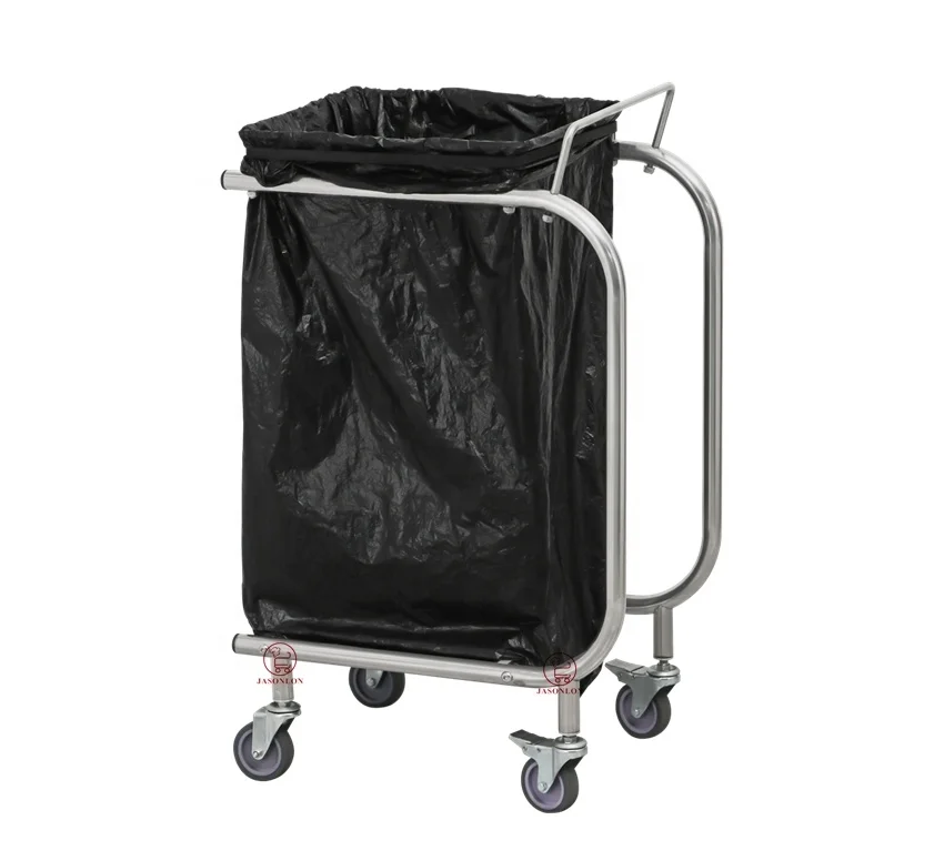 Commercial  Equipment Stainless Steel Plastic Trash Garbage Bag Frame Holder Waste Collector Trolley Pedal Trash Bag Sack Holder