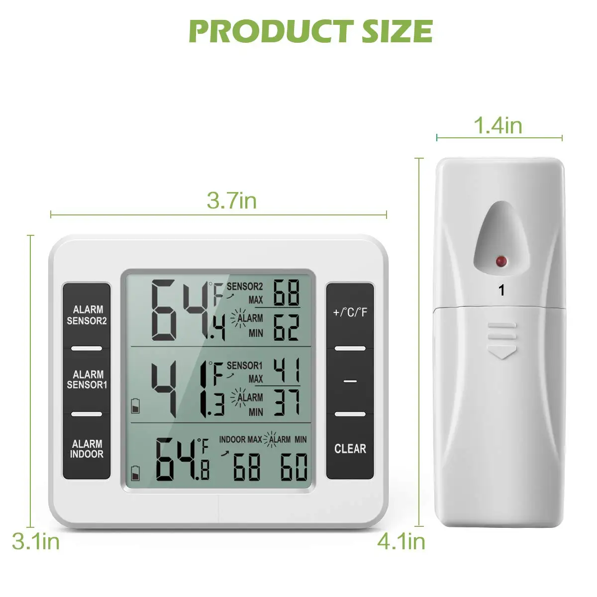 KH-TH026 Wireless Indoor Outdoor Thermometer Refrigerator Thermometer with 2 Sensors