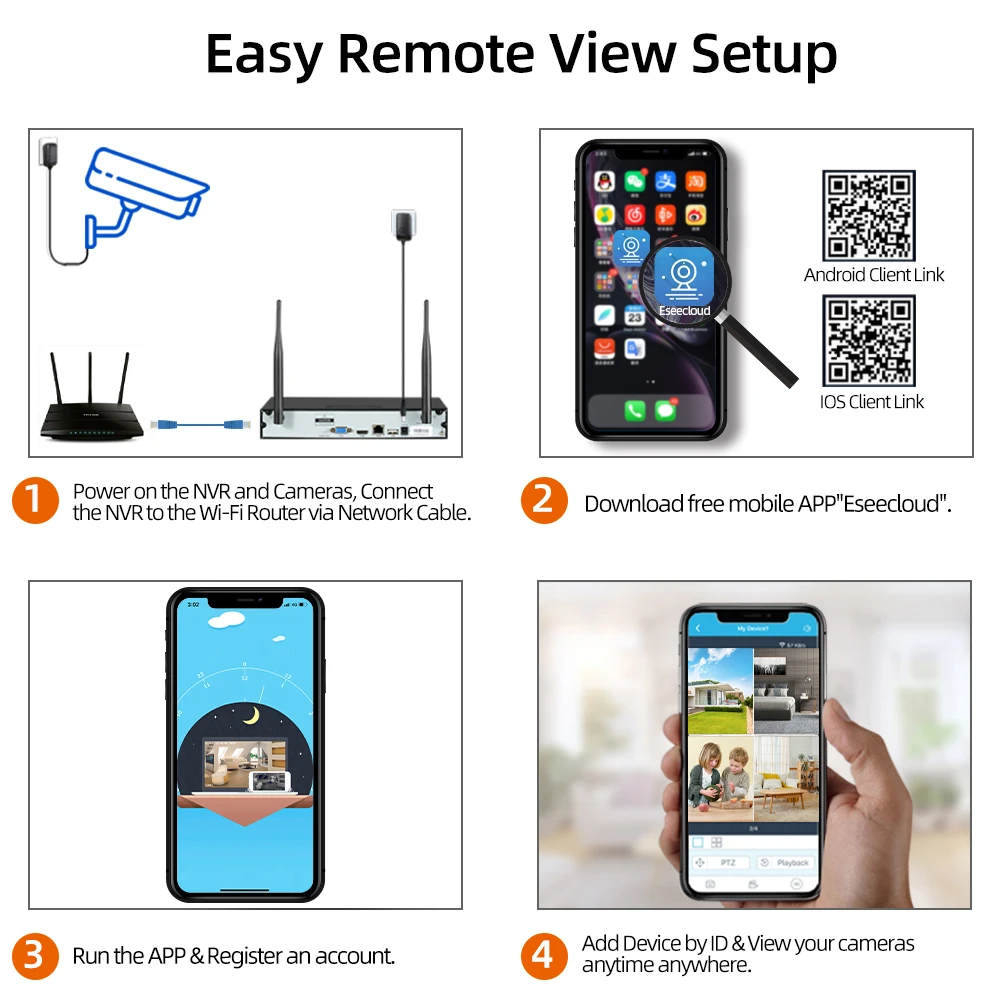 Wireless Security Camera System H.265+ 8 Channel WiFi IP CCTV NVR for 24/7 Recording and 8 x 1080P WiFi IP Camera Outdoor CC502