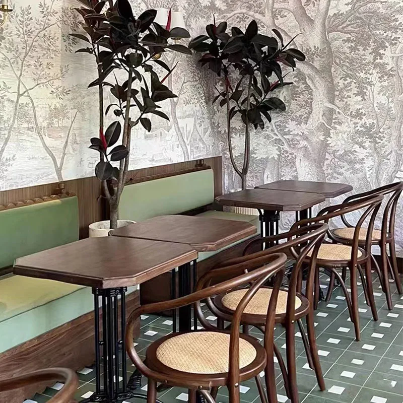 American Retro Solid Wood square Table and Chair Combination Cafe Western Restaurant Wooden