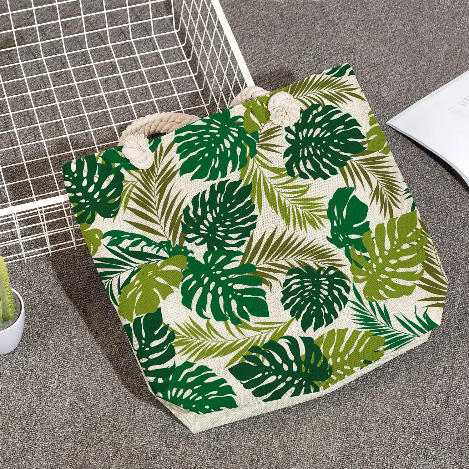 Сумка-тоут женская пляжная с кокосовым деревом модный саквояж на плечо из плотной веревки тропический мешок