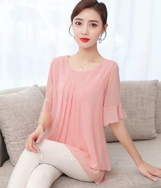 2021 Fashion Design New Blouse Plus Size Summer Ladies Chiffon Shirts