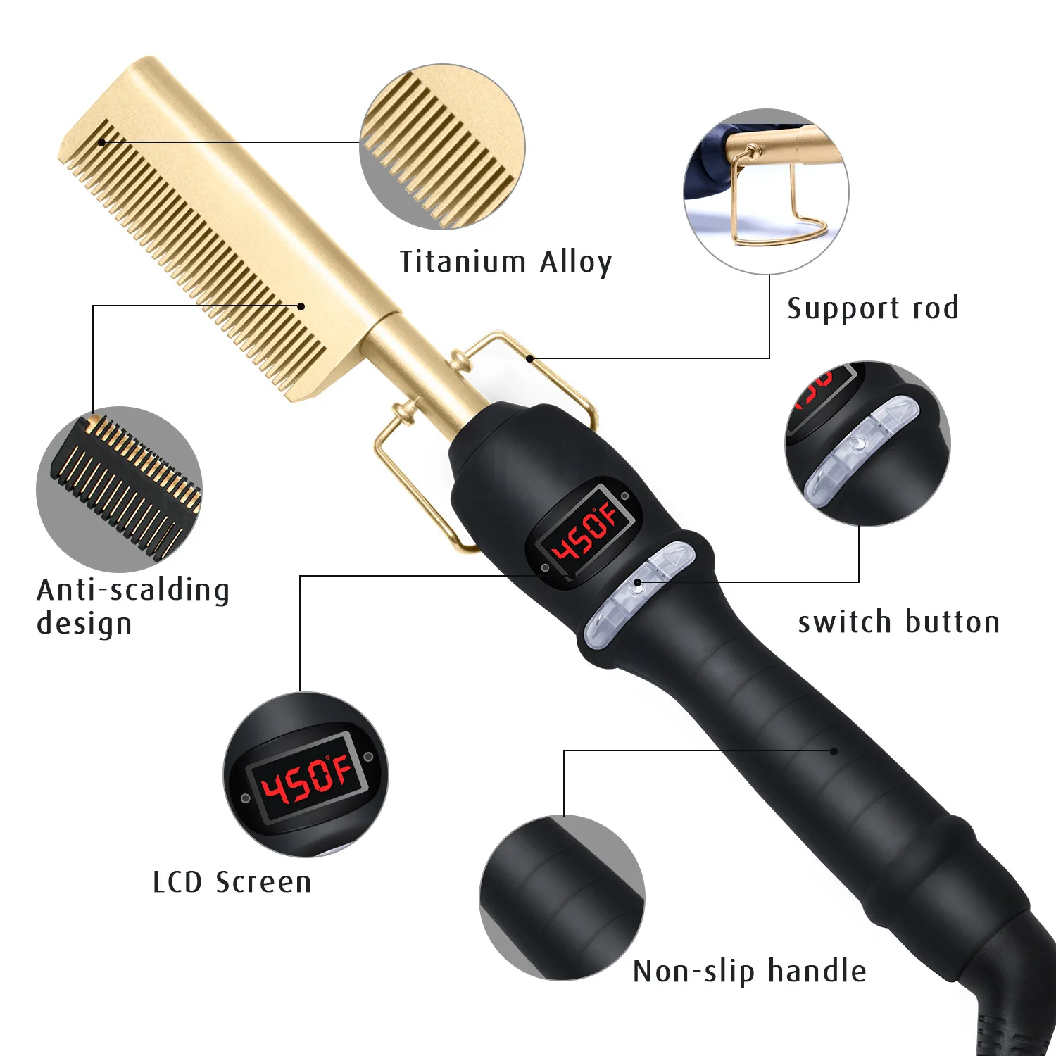 3 in 1 Household Hair Curler Wet and Dry Copper Comb Multifunctional Straight Comb Beard Comb