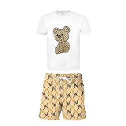 2022 summer Fashion bear Print short Men Clothing two pieces Casual short sets 2 piece suit  t shirt and shorts  4xl plus size