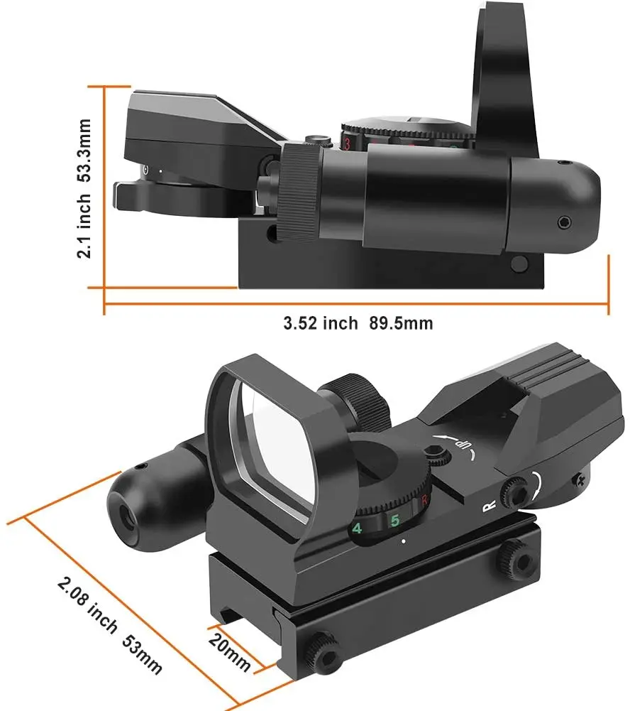 HD101B Reflex Sight - 4 Reticle Red & Green Dot Sight  with Red Laser Sight
