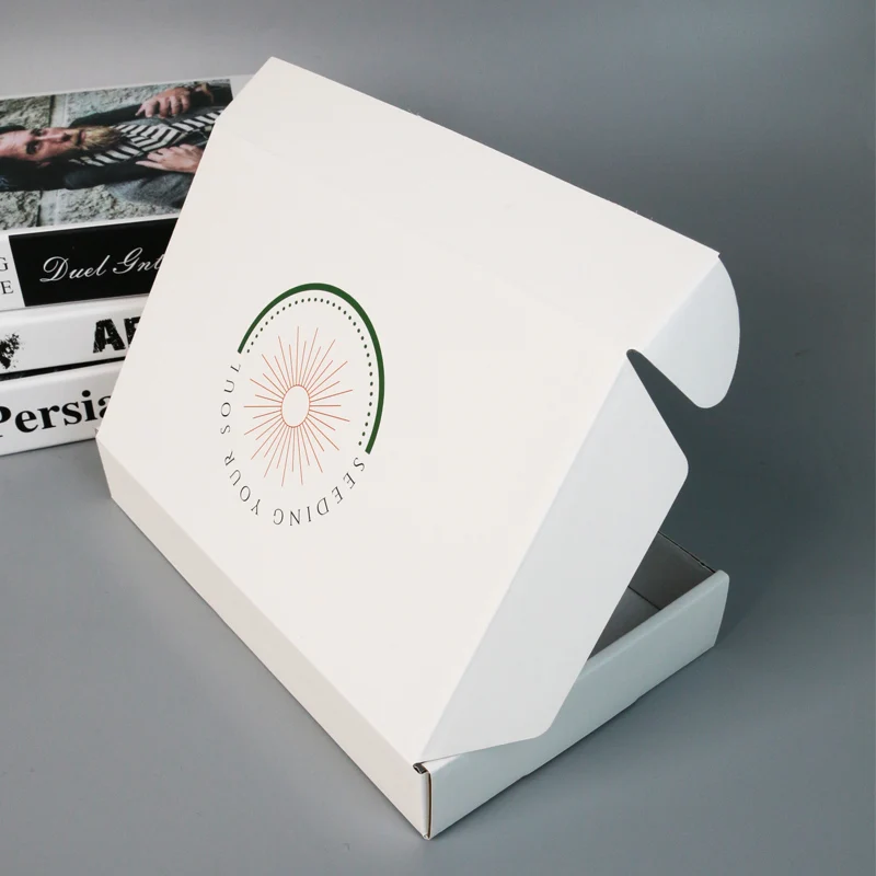 E - commerce custom printed logo self - sealed recycled white shipping box flute corrugated shipping carton