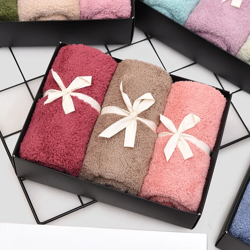 
Custom high quality luxury magic absorbency microfiber coral fleece face hand hair bath cleaning towel in gift box 3pk 